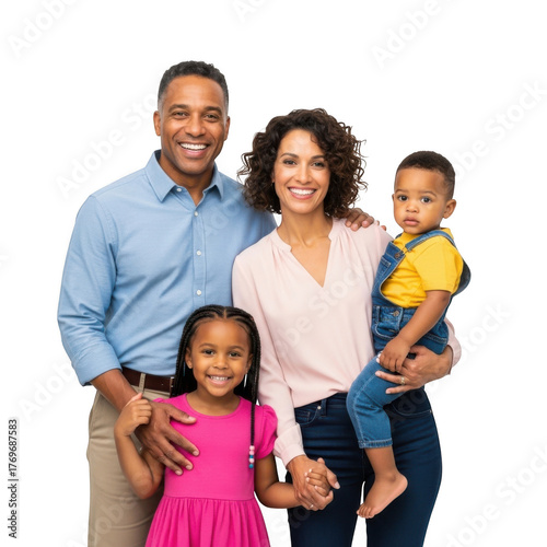 Wallpaper Mural A happy diverse family of four including parents and two young children posing together smiling warmly isolated on transparent background Torontodigital.ca