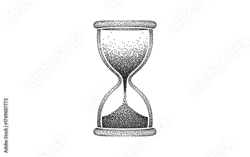 Stippled Hourglass Illustration on White Background time sand stippling vintage retro deadline clock timer sandglass old antique