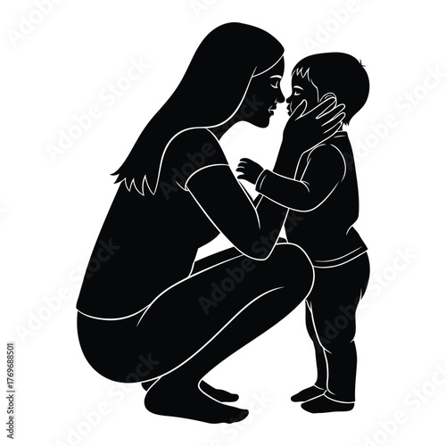 Cherishing moment of mother and child silhouette love connection togetherness silhouette