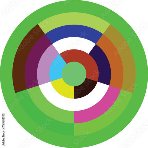 Colorful Circular Segmented Pattern with Concentric Rings and Various Shades for Abstract Design