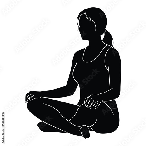 Silhouette of woman in yoga pose sitting meditation calmness serenity zen tranquility mindfulness silhouette