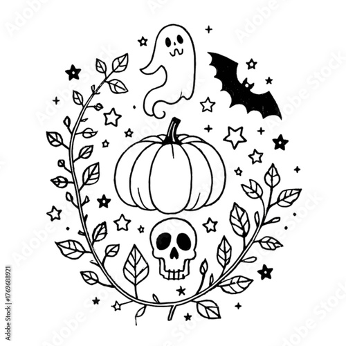 Halloween coloring book illustration set