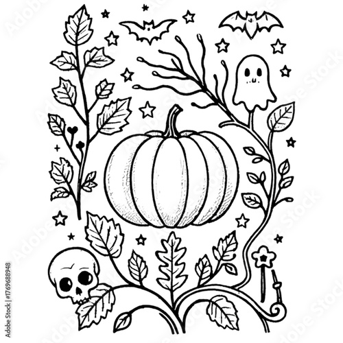 Halloween coloring book illustration set