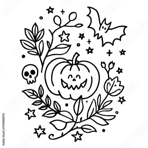 Halloween coloring book illustration set