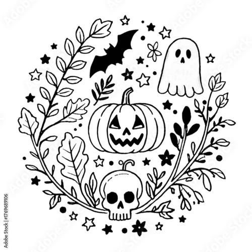 Halloween coloring book illustration set