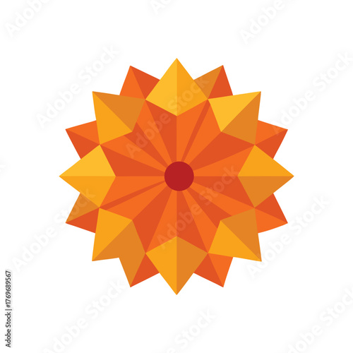 Origami marigold illustration featuring folded orange paper petals colorful paper craft flower design