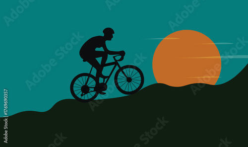 Cycling Silhouette on Hill vector image
