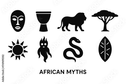 African myth symbol set: iconic silhouettes of cultural significance