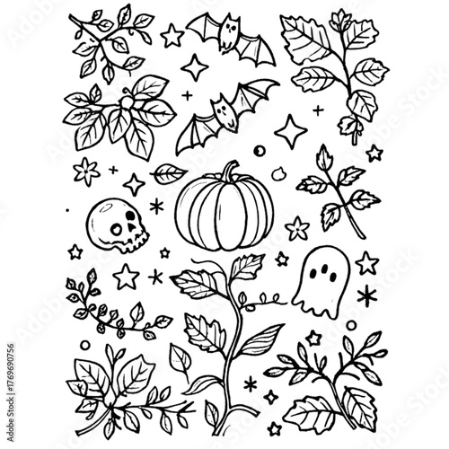 Halloween coloring book illustration set