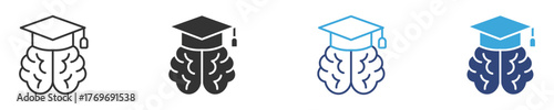 Brain With Graduation Cap icon set, university or college graduation hat icon, student graduation cap icon , vector illustration .  