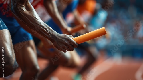 Runners Starting Relay Race with Baton