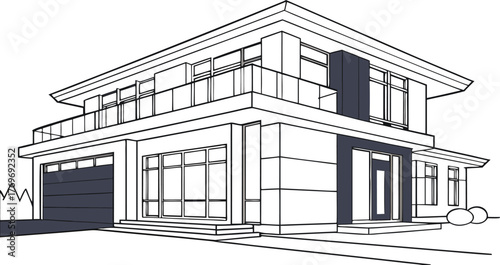 Architectural Sketch: An illustration presents a modern home's
 exterior, showcasing clean lines and contemporary design,
 embodying the essence of suburban living.