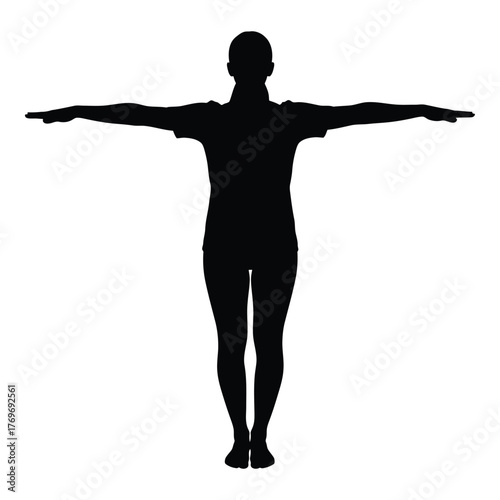Silhouette of a standing person with arms extended sideways full body view silhouette