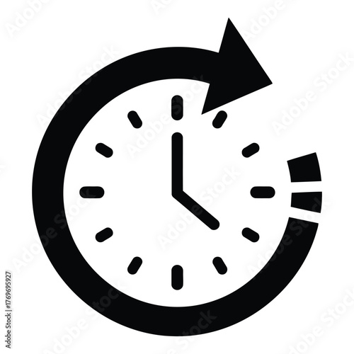 Circular clock arrow icon represents time management and productivity vector illustration vector