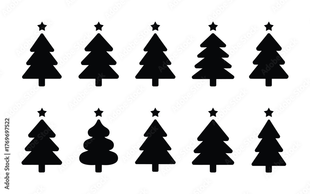 Fototapeta premium Christmas tree silhouette set festive holiday vector illustration