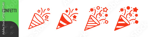 confetti line icon in white, black and colors. confetti flat vector icon from confetti collection for web, mobile apps and ui