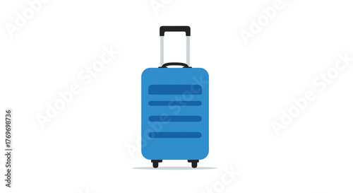 Blue travel suitcase with an extended handle, depicted in a modern flat design illustration.