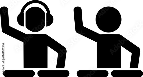 Two djs in silhouette with raised arms and headphones silhouette