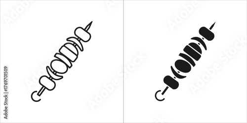 Two icons of food on a skewer, one outline and one filled