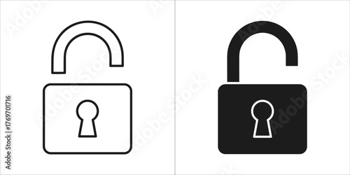 Open padlock icon, outline and filled