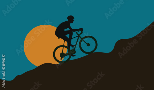 Cycling Silhouette on Hill vector