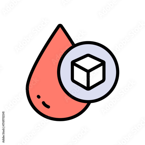 Blood sugar level color icon. Diabetes management and health tracking vector symbol. Droplet of blood with pieces of sugar simple flat sign.