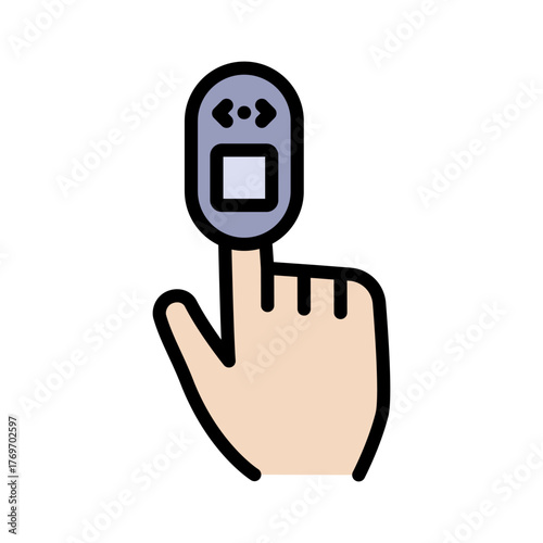 Non-invasive glucometer. Diabetes testing color icon. Measure blood glucose levels without blood draws or invasive procedures. Glucometer pharmacy vector symbol, logo illustration.