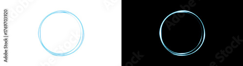 Blue neon circular light trails forming two distinct rings on a black background, creating a futuristic and dynamic visual effect.