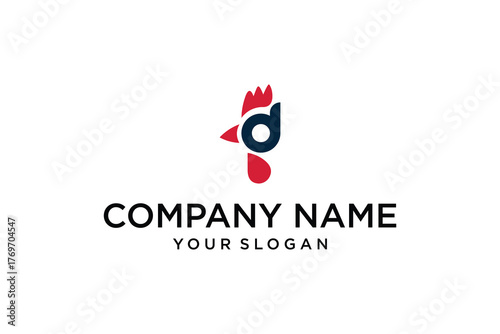 Modern Rooster Head Logo with Integrated Letter D Design
