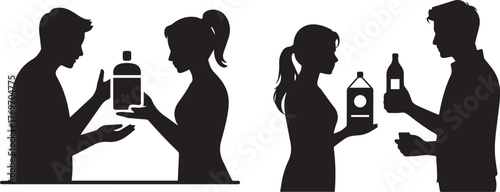 Customer and Seller Silhouette — Product Demonstration and Shopping Interaction