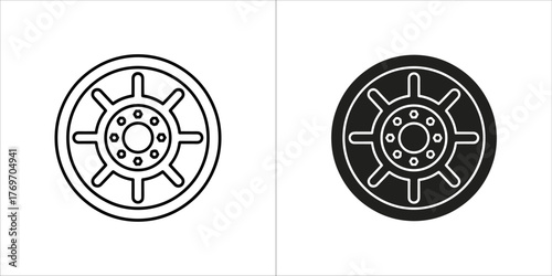 Ships wheel, one line art and one silhouette