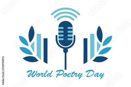 World Poetry Day Microphone Soundwave Forest Vector Art