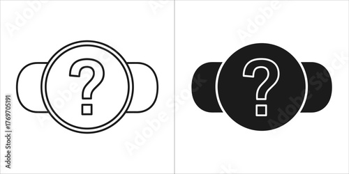 Question mark icon in circle, black and white outline and filled versions
