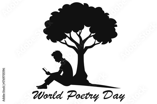 World Poetry Day Tree Shadow Inkblot Poets Vector Art