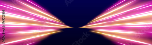 Bright red and cyan trails cross a digital skyline, symbolizing the rush of innovation. Each line glows with futuristic intent. The scene hums with momentum.