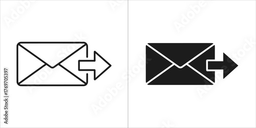 Two envelope icons with outgoing arrow, one outlined and one filled