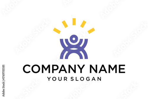 Creative Human Figure Logo Design with Light Rays - Idea, Success, Innovation, and Brand Concept