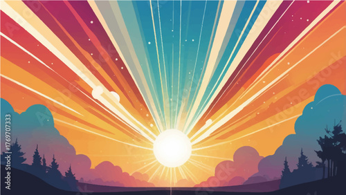 Bright sunburst rays abstract background