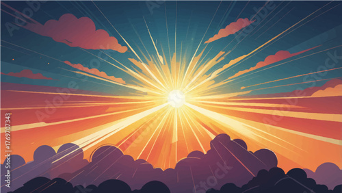 Bright sunburst rays abstract background