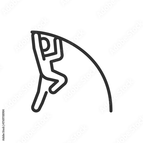 Pole vault athlete, linear icon. Pole vault and athletics discipline. Line with editable stroke.