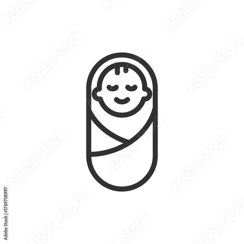 Swaddled baby, linear icon. Newborn sleep and maternity care. Line with editable stroke.