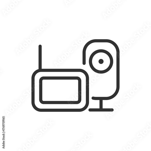 Baby monitor, linear icon. Infant surveillance and care tech. Line with editable stroke.