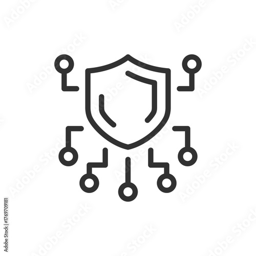 Cybersecurity shield, linear icon. Data protection and digital security. Line with editable stroke.