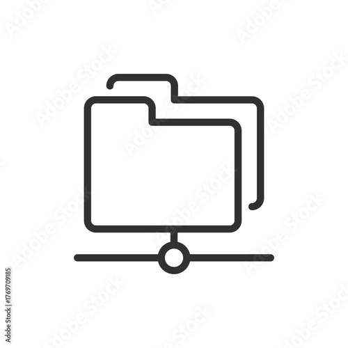 Network folder, linear icon. Shared file directory over digital network. Line with editable stroke.