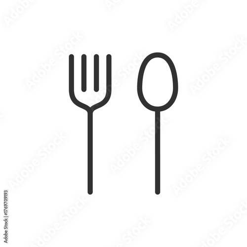 Fork and spoon, linear icon. Dining and cutlery symbol. Line with editable stroke.