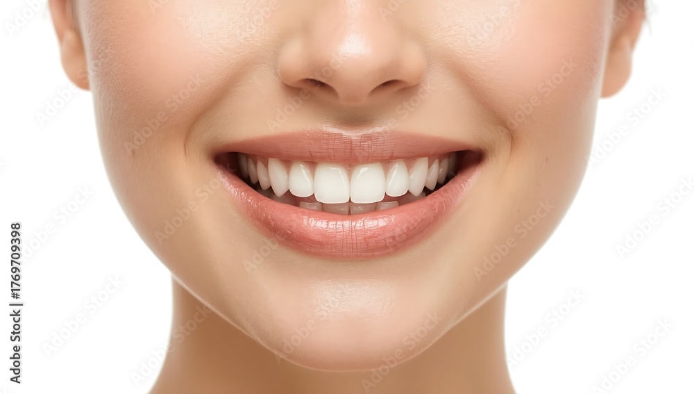Obraz premium Close up of a Smiling Womans Mouth, Showcasing Perfect White Teeth