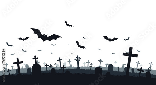 Spooky halloween bat silhouette over a moonlit graveyard