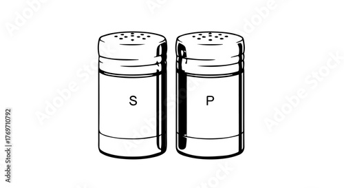 Salt and Pepper Shakers Classic Tabletop Condiment Duo in Simple Monochrome Illustration for Culinary Theme