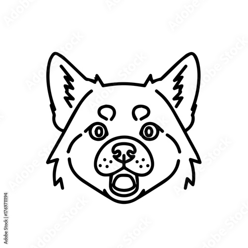 Simple Line Art Illustration of a Shiba Inu Dog's Face with Open Mouth