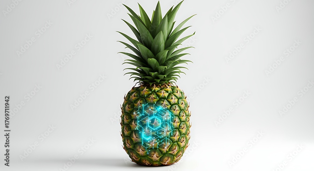 Fototapeta premium Tropical fruit with digital circuit pineapple green